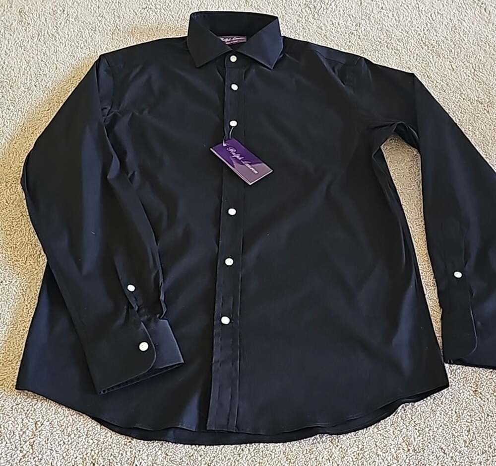 Ralph Lauren Purple Label Stretch Cotton Dress Shirt Black Size 15.5
